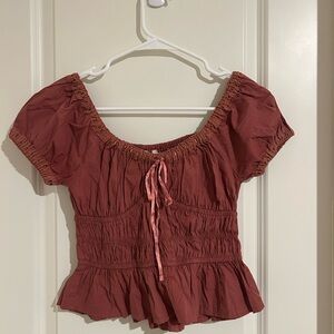 Pink/Burgundy Scrunched Babydoll Top